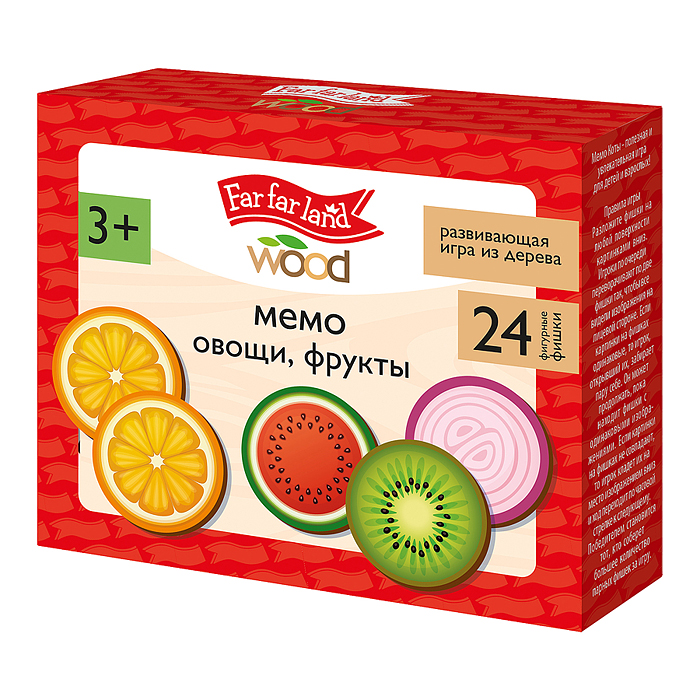 Игра настольная деревянная МЕМО "Овощи, фрукты" (24 фишки в коробке) Far far land wood
