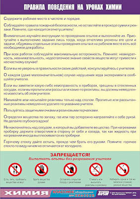 Таблица демонстрационная "Правила поведения на уроках химии" (винил 100х140)
